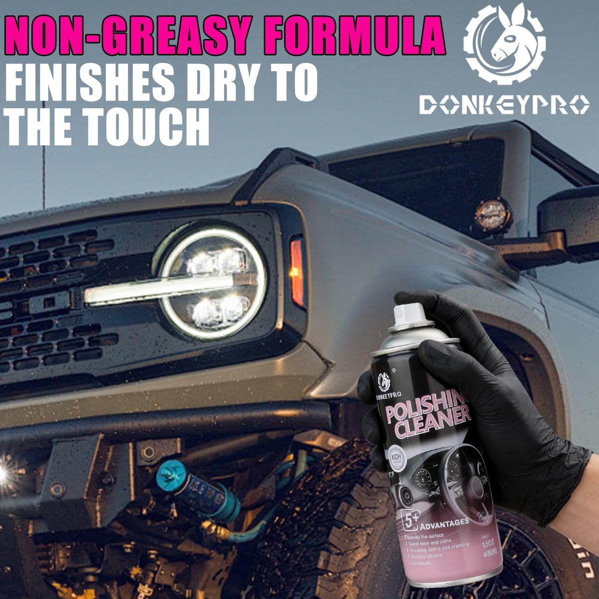 DONKEYPRO next to a hand showing 15oz can size and longer use