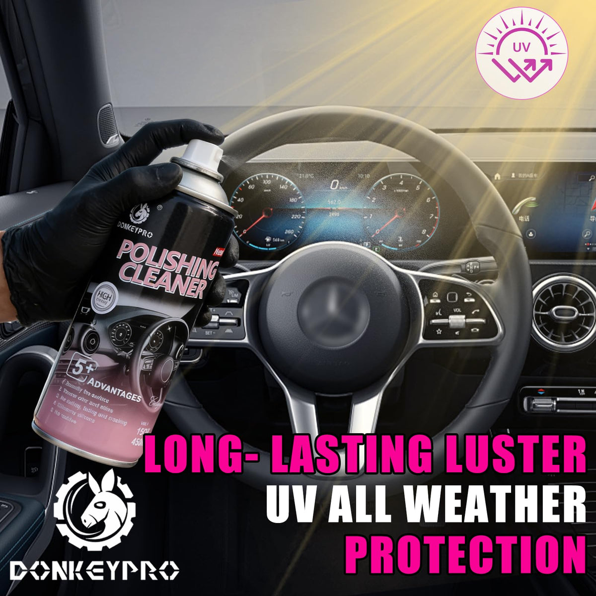 DONKEYPRO used on steering wheel showing renewed grip and appearance
