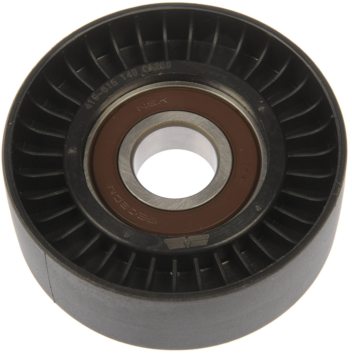 Dorman 419-5007 front view showing pulley face and bearing for reliable belt tracking