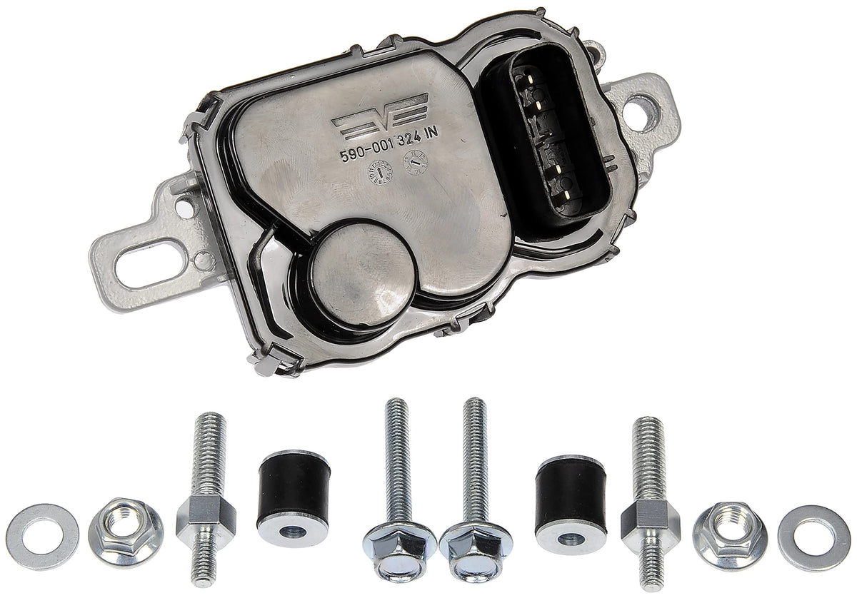 Dorman 590-001 front view showing compact housing and labeling for reliable replacement