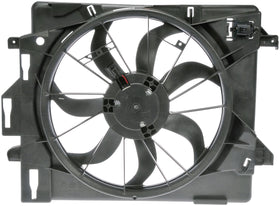 Dorman 621-028 front view showing complete fan assembly and easy-fit benefits