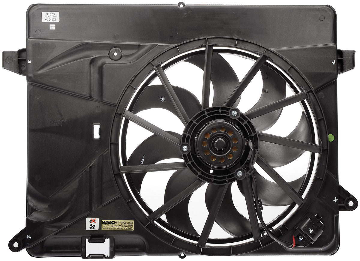 Dorman 621-566 front assembly showing fan and shroud for accurate fit and airflow