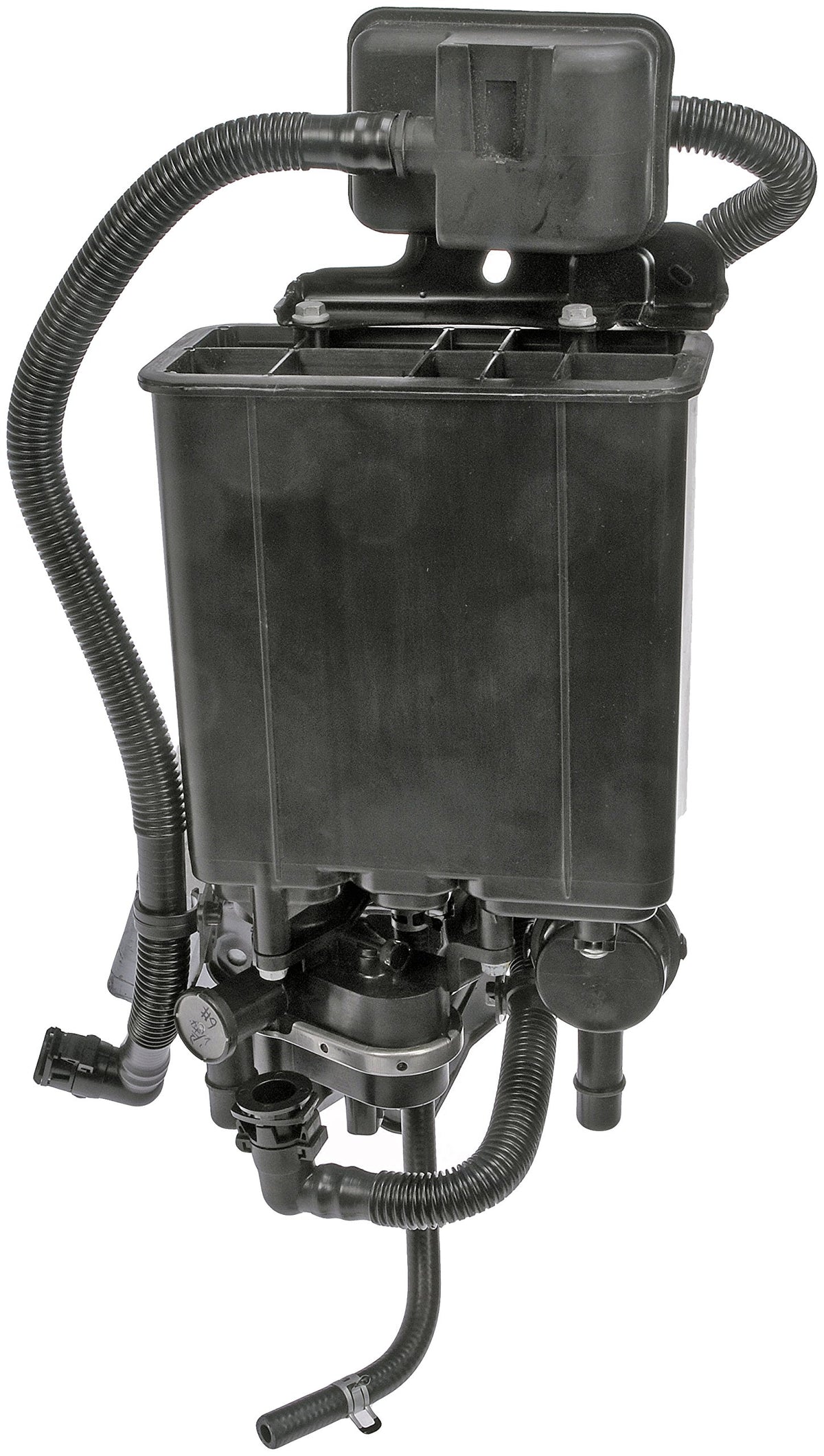 Dorman vapor canister front view showing mounting and label, brand quality assurance