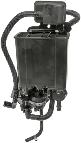 Dorman vapor canister front view showing mounting and label, brand quality assurance