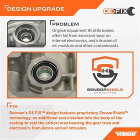 Dorman throttle body close-up of new sensor and circuit board for reliable control