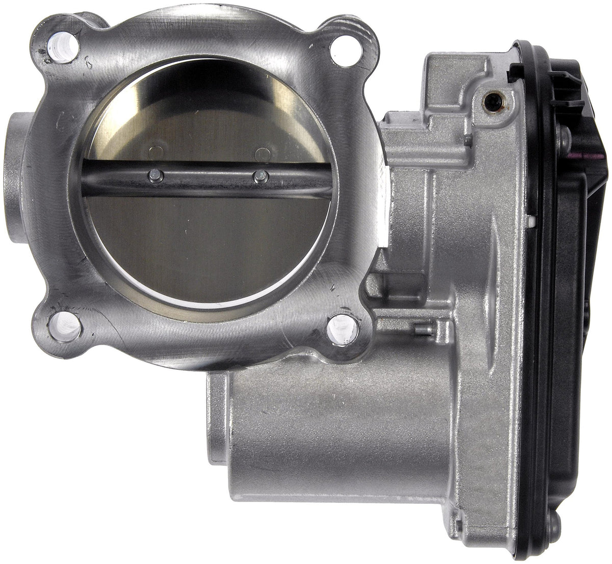 Dorman throttle body side view showing aluminum housing and connector alignment benefit