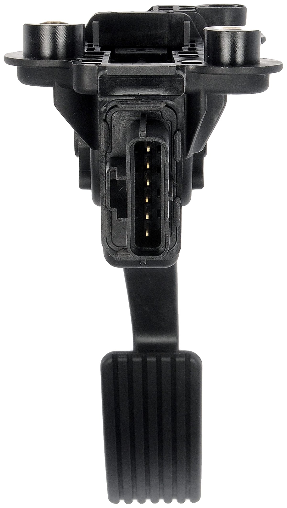 Dorman accelerator pedal sensor held next to hand for scale - compact durable construction