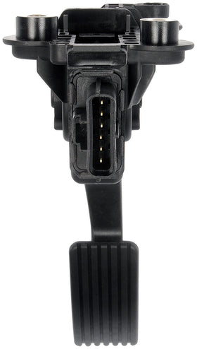 Dorman accelerator pedal sensor held next to hand for scale - compact durable construction