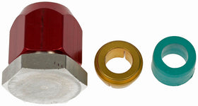 Dorman block-off installed on A/C line demonstrating quick isolation benefit