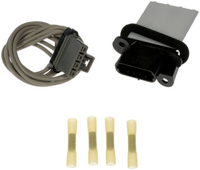 Dorman blower motor resistor kit front view showing components and easy replacement benefit