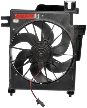 Dorman condenser fan front assembly showing full replacement and quick fit benefit