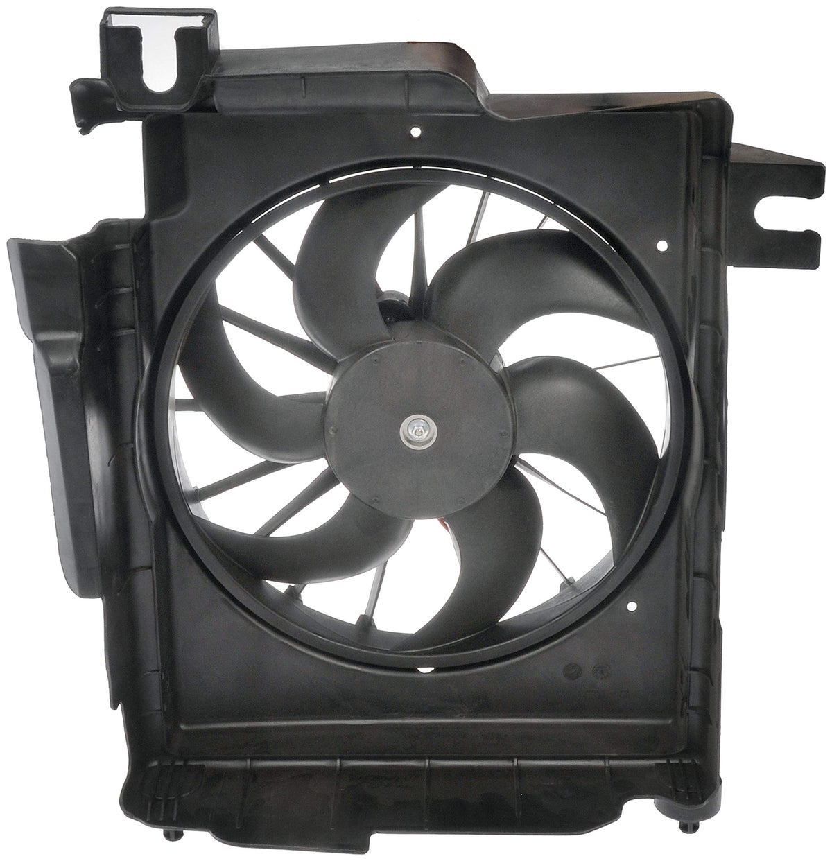 Dorman condenser fan installed in engine bay demonstrating tool-free A/C line advantage