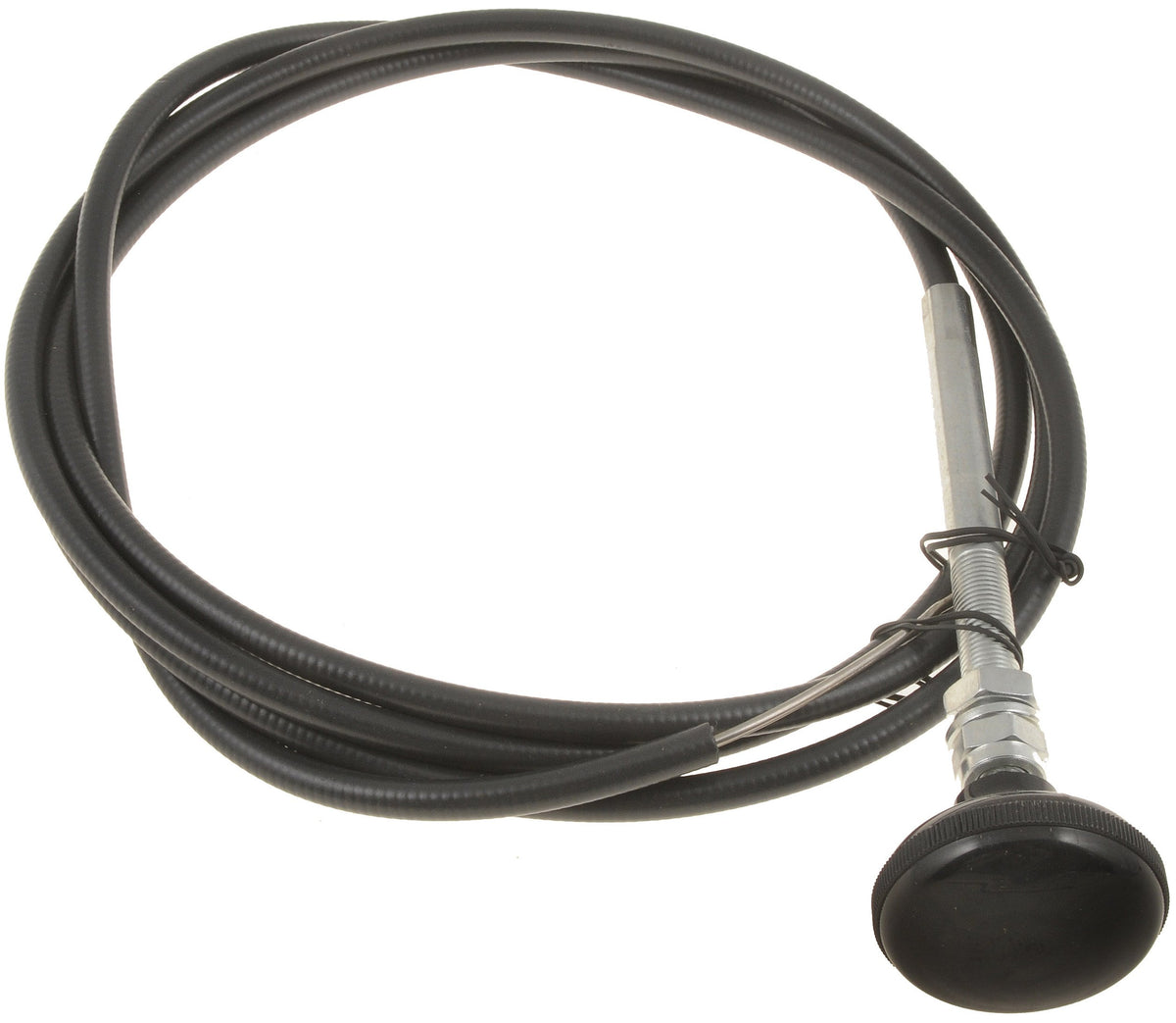 Dorman control cable front view showing full 8-foot length and knob for easy reach