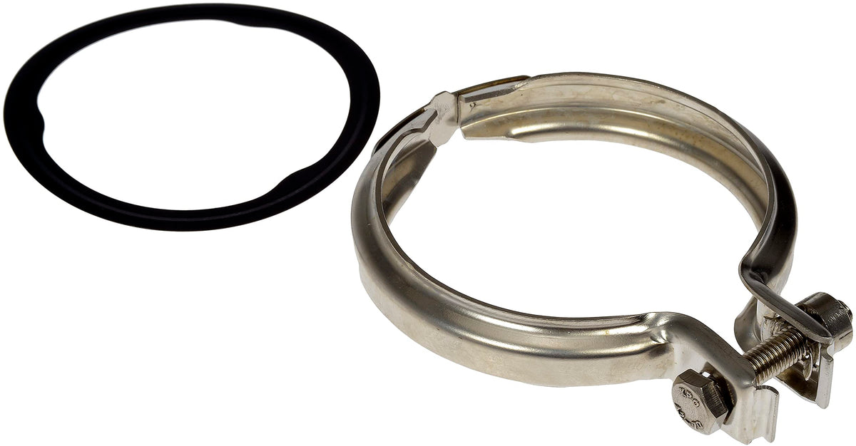 Dorman exhaust clamp front view showing shape and secure fit for reliable joins