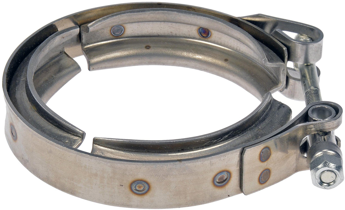 Dorman exhaust clamp installed on Ford exhaust pipe demonstrating secure connection