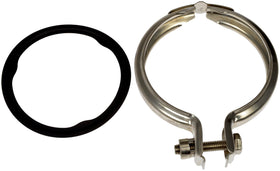 Dorman clamp installed on exhaust pipe demonstrating secure, leak-reducing connection