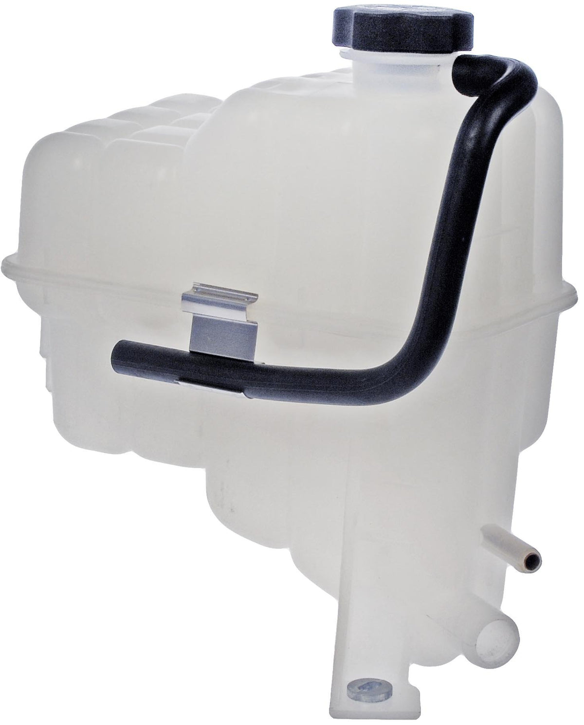 Dorman front coolant reservoir showing mounting points and benefit of direct fit