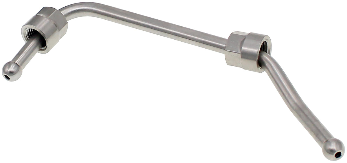 Dorman fuel injector line next to hardware showing included mounting pieces