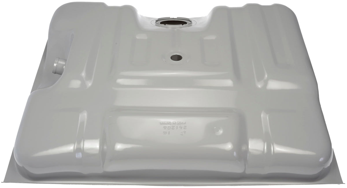 Dorman fuel tank next to tape measure displaying accurate size and scale
