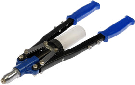 Dorman rivet gun front view showing handles and on-handle rivet storage for efficiency