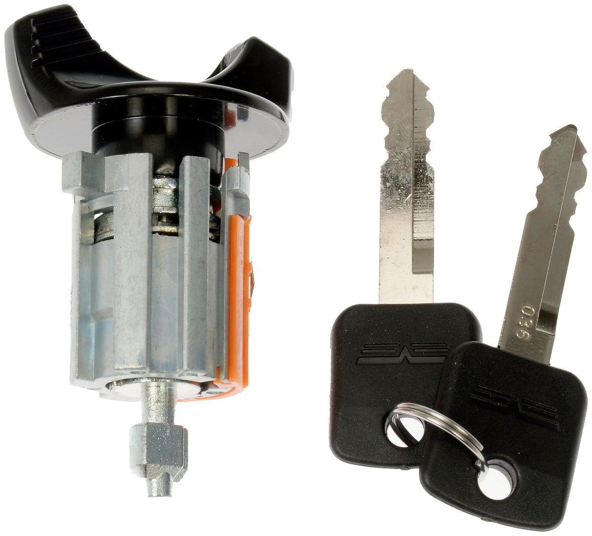 Dorman ignition cylinder installed in steering column demonstrating correct fitment