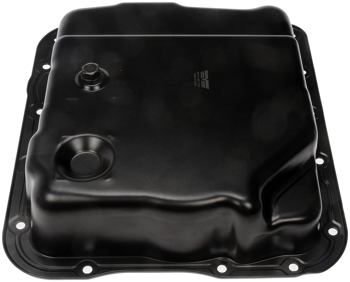 Dorman installed pan under vehicle showing correct fit and cleaner maintenance
