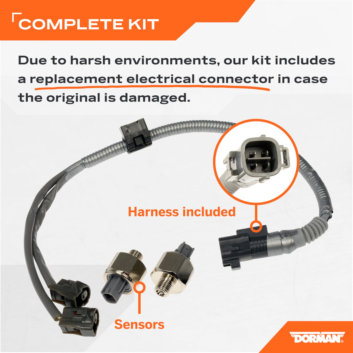 Dorman knock sensor close-up of sensor body highlighting durable construction and accurate fit