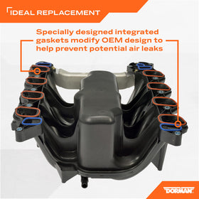Dorman manifold close-up of integrated gaskets reducing leak points