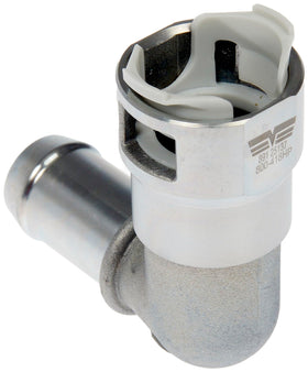 Dorman metal heater hose connector front view showing durable construction and reliable fit