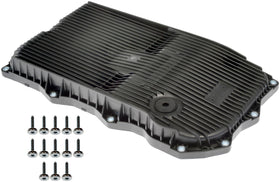 Dorman transmission pan front view showing fit and bolt pattern for easier installation