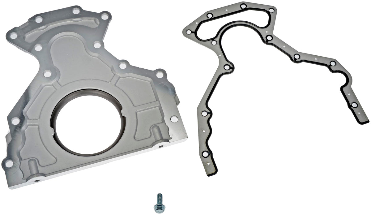 Dorman rear main seal cover front view showing fit and mounting advantage