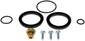 Dorman five rubber gaskets and screws laid out to show included parts for repair
