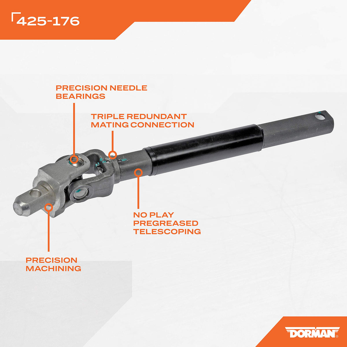 Dorman steering shaft close-up of universal joint displaying precision machining and durability