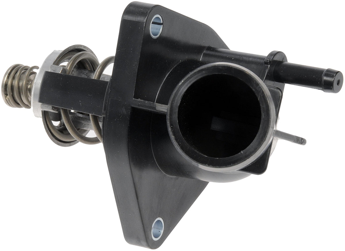 Dorman thermostat housing front view showing mounting points and durable finish for reliable fit