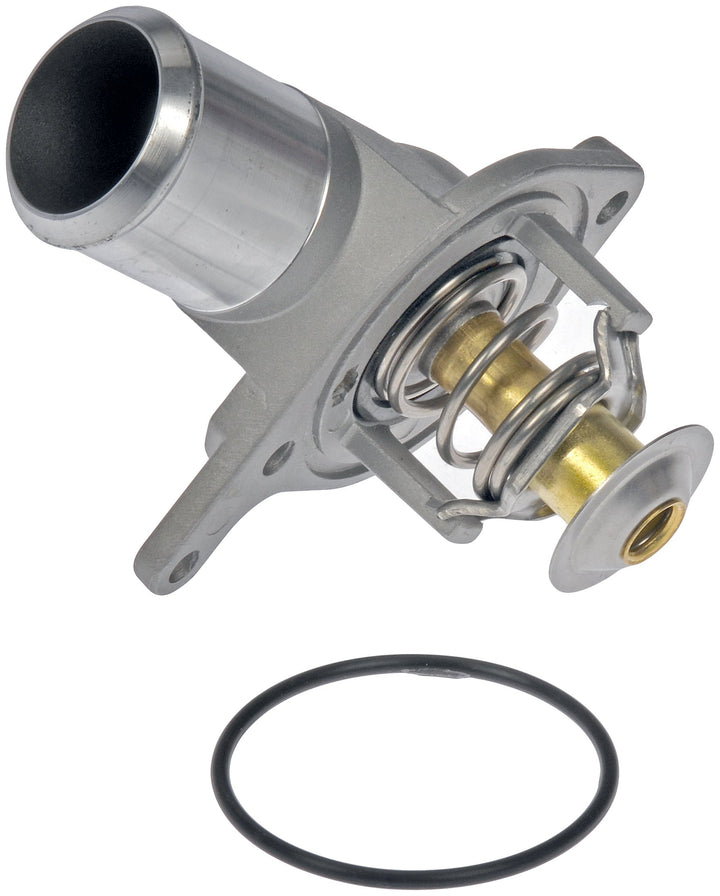 Dorman thermostat housing front view showing mounting points and reliable fit