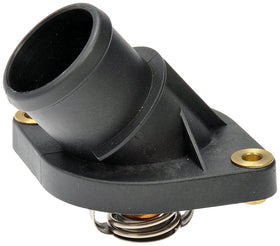 Dorman thermostat housing front view showing mounting points and ports for reliable fit