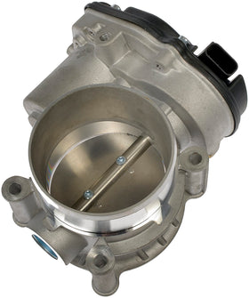 Dorman throttle body front view showing mounting and throttle plate, durable replacement benefit