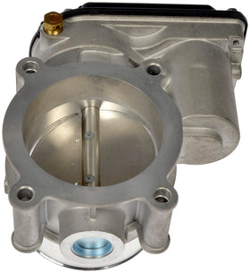 Dorman throttle body side view showing bolt holes and flange, precise fitment benefit