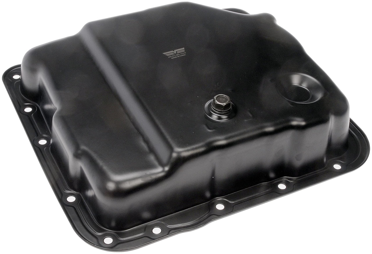 Dorman transmission oil pan front view showing fit and finish, improves serviceability