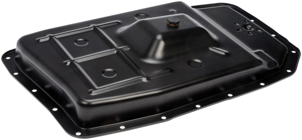 Dorman transmission pan front view showing bolt pattern and fit benefit