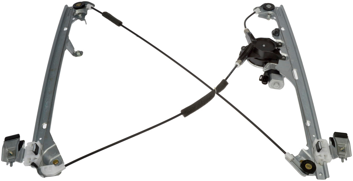 Dorman front passenger window regulator assembly showing motor and mounting points for reliable replacement
