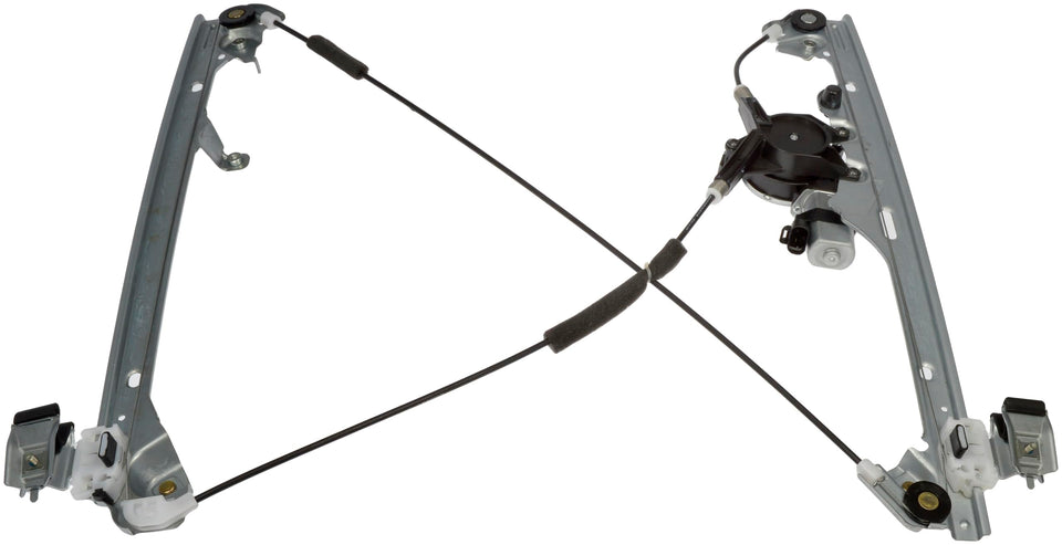 Dorman front passenger window regulator assembly showing motor and mounting points for reliable replacement