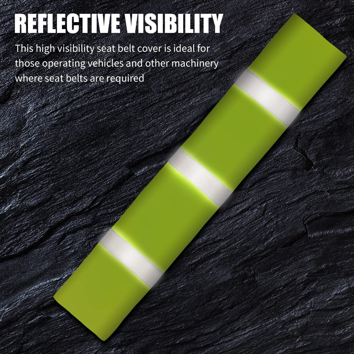 DOSTATNI installed on front seat belt illustrating easy install and increased visibility