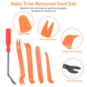 DOSTATNI layout of five plastic trim tools showing varied tips for safe prying benefit
