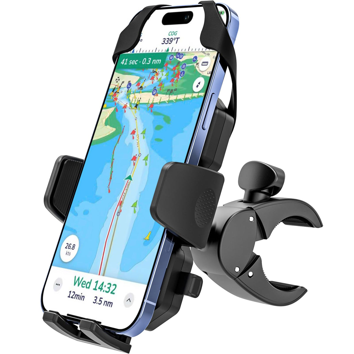 Dosvsi front view of clamp mount showing compact profile and secure clamp benefit