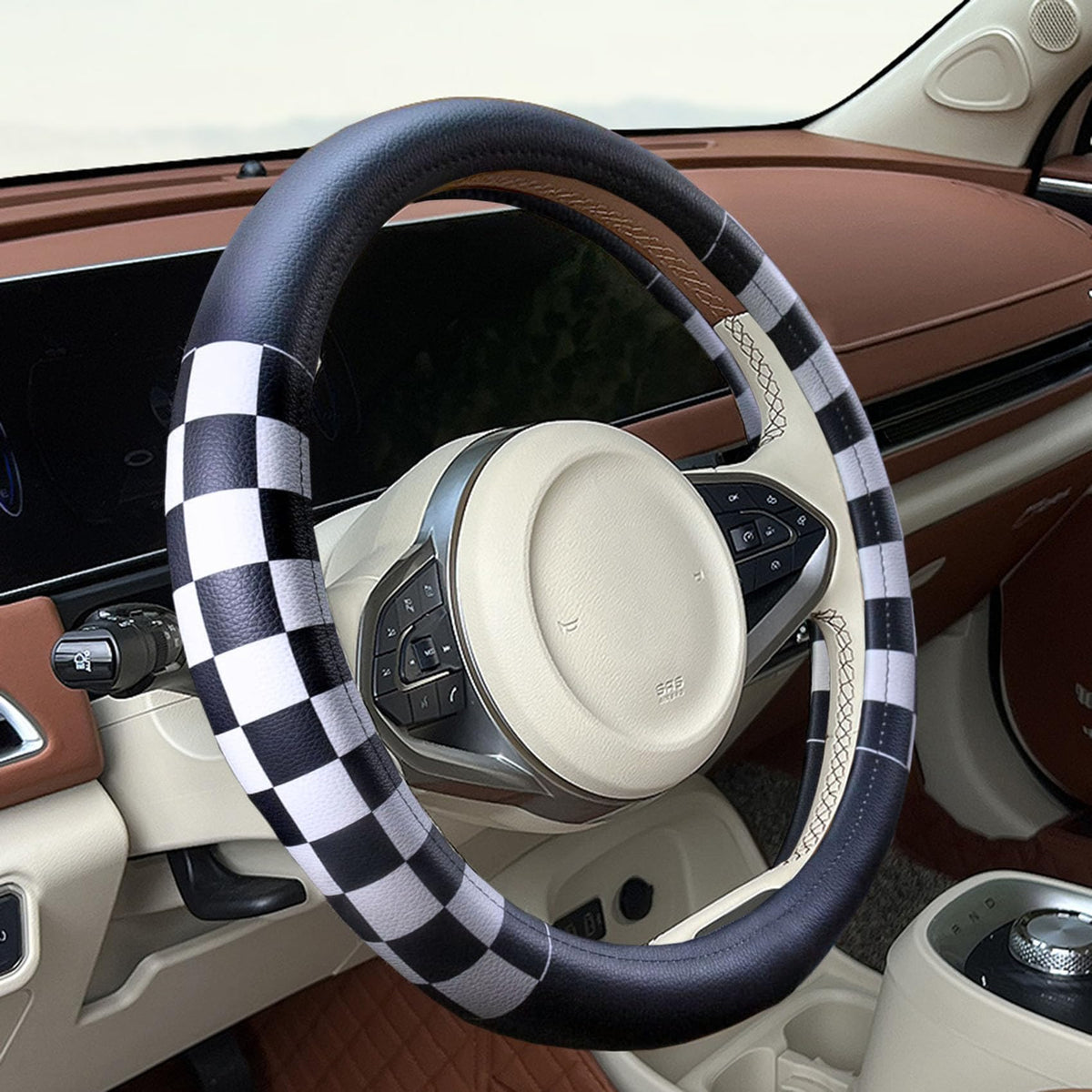Dotesy cover installed on steering wheel delivering non-slip comfort while driving