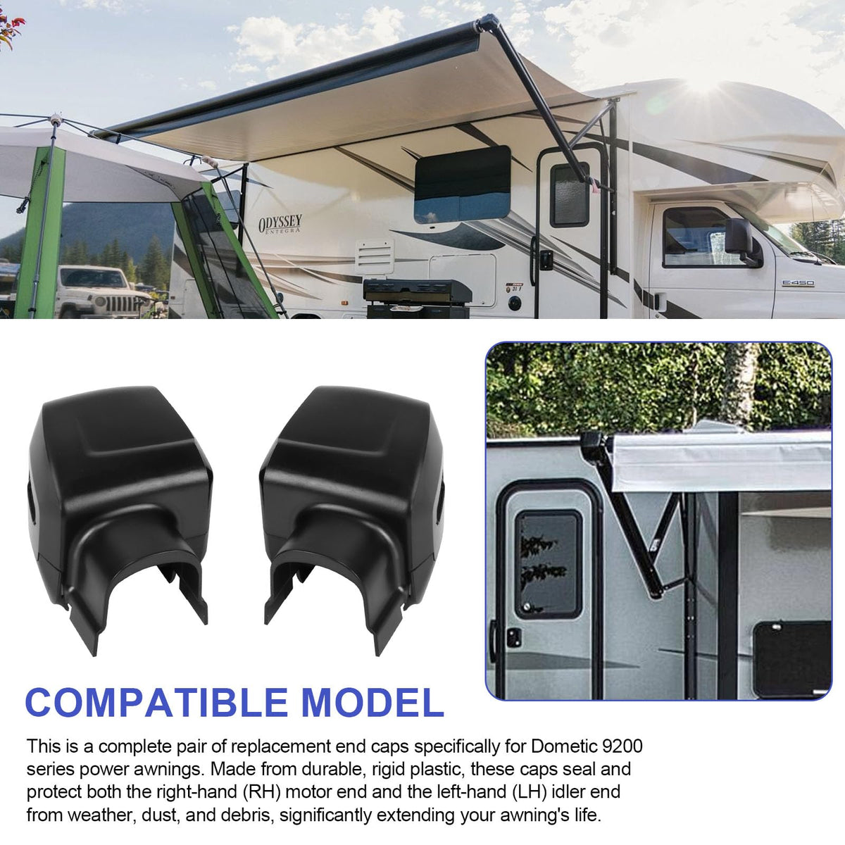 doufuhua installed on RV awning showing sealed roller tube and weatherproofing