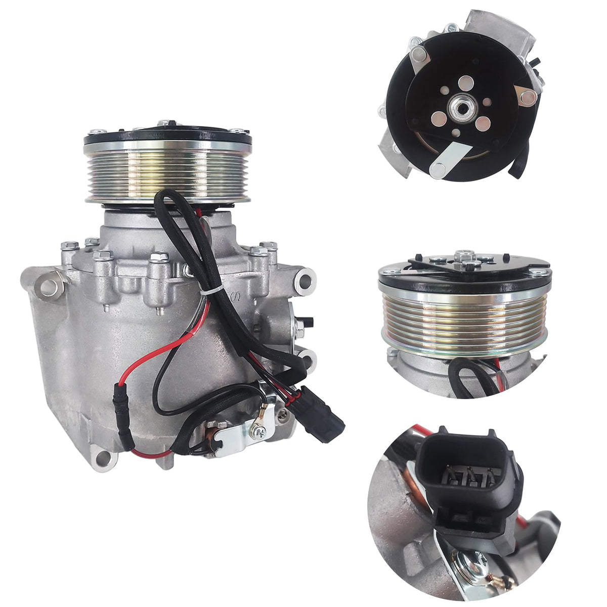 DOVOSO compressor with included belt laid out for direct-replacement convenience