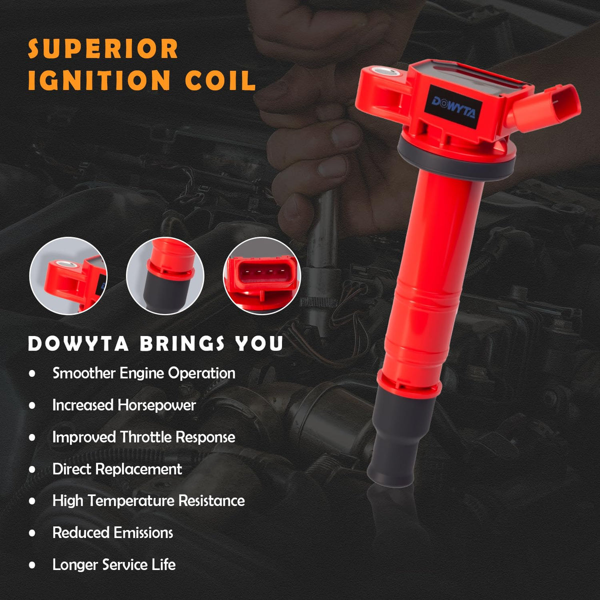 DOWYTA spark plug tip detail demonstrating precise electrode for consistent spark