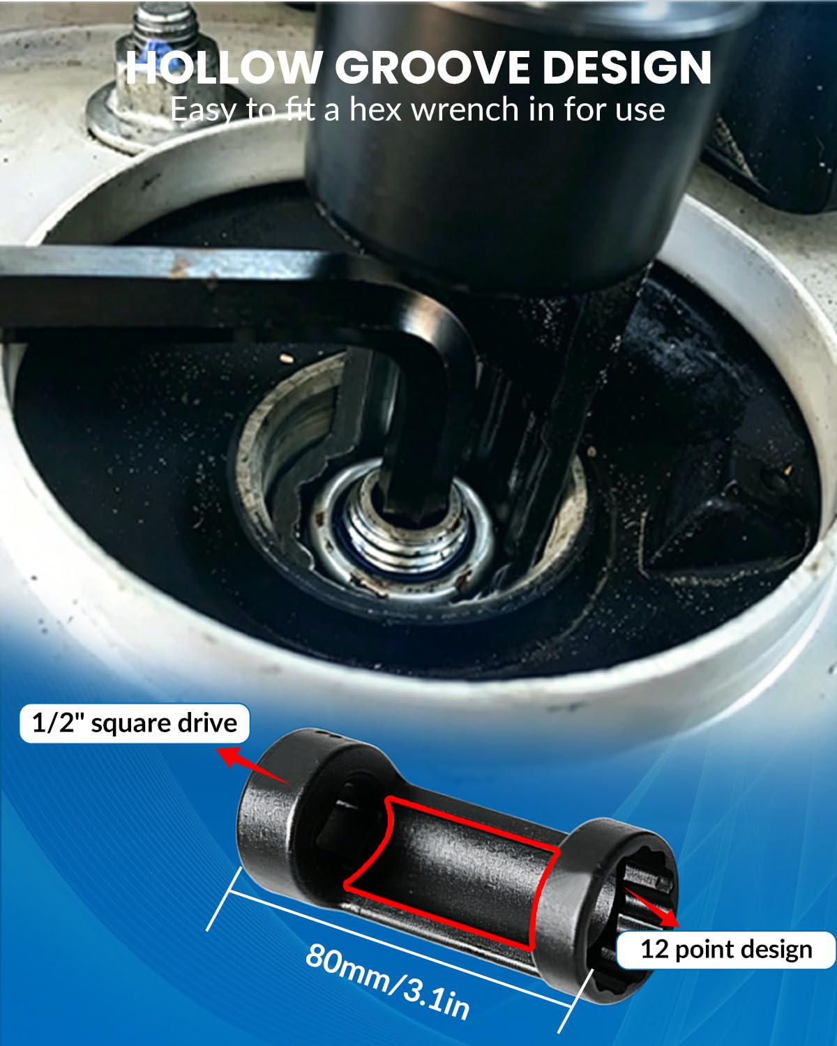 DPTOOL row of 16–24mm 12-point sockets highlighting size markings for quick identification